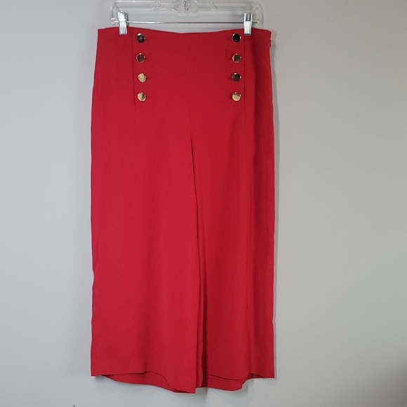 LOFT Pants - Loft red wide leg sailor pants gold buttons capris size 8
